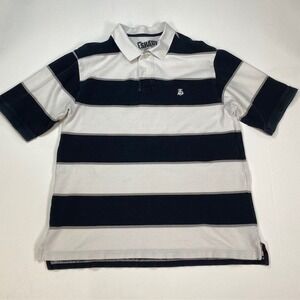 Shady Ltd Mens Striped Polo Shirt Navy Blue White Grey Eminem Streetwear Size M
